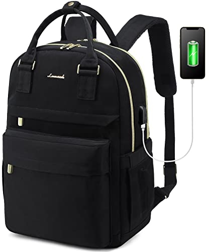 LOVEVOOK Rucksack Damen, 15,6 Zoll Laptop Rucksack Schulrucksack Mädchen Teenager mit Laptopfach, Wasserdichter Schultasche Daypack Elegant für Schule Uni Reise Arbeit, Schwarz