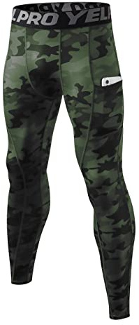 Ruowuhen Leggings Sportivi Uomo Pantaloni a Compressione con Tasche, Asciugatura Rapida Calzamaglia Baselayer for Gym Jogging Running Palestra Verde Mimetico L