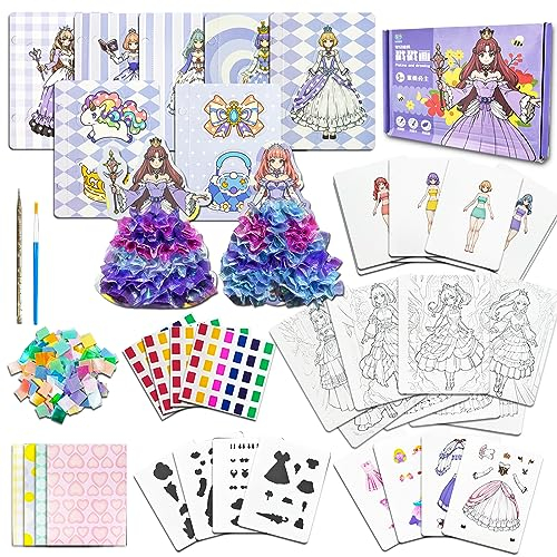 BARVERE Handmalerei für Kinder, 48 Pcs Poke Art DIY Toys, Fabric Art Frenzy, Blumenpresse Mädchen Junge, 4 in 1 Prinzessin Dress-up Hand-Painted (Purple)