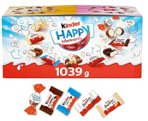 Kinder Happy Moments Mini Mix 1039g – Assortiment de 167 Chocolats Kinder Individuels (5 Variétés) – Coffret Cadeau Pâques, Noël, Anniversaire à Partager
