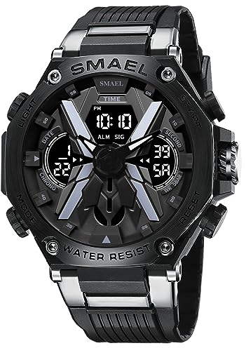 Digitaluhr Herren Armbanduhr Schwarz 5 ATM Wasserdicht Outdoor Sport Uhren Herren Mens Watches Chronograph Stoppuhr Sportlich Militär Military Watch Tactical Digital Herrenuhr Junge Sportuhr Männer