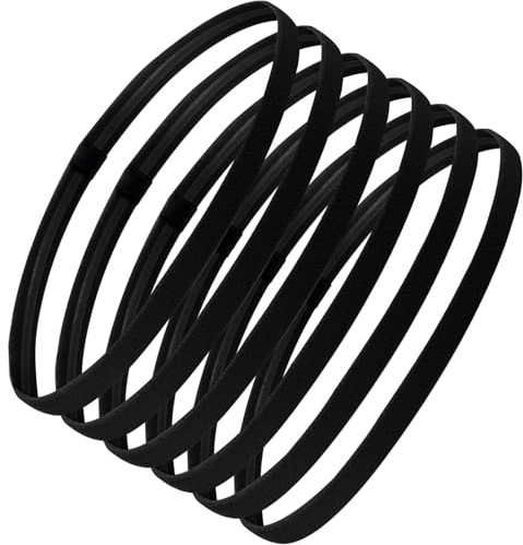 Sularpek 6 Pack Yoga Headbands, Sport Stirnbänder Unisex, Schwarz Elastische Haarbänder Sport, rutschfeste Stirnbänder, Anti-Rutsch Thin Haarband/Kopfband für Fitnessstudio/FußBall/Tennis