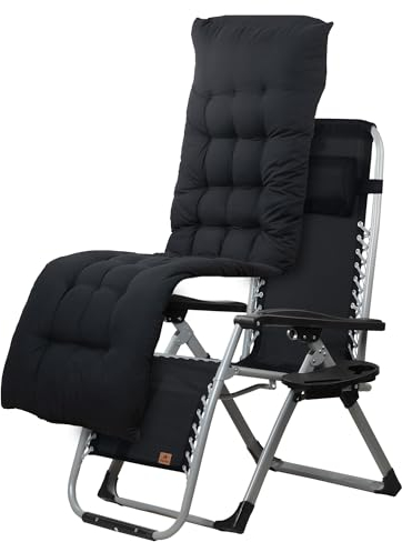 CampFeuer Sonnenliege mit Getränkehalter und Polster | Schwarz | Campingliege, Liegestuhl, Relaxliege | Gartenliege mit Getränkehalter, Angelliege, Strandliege verstellbar, Klappliege
