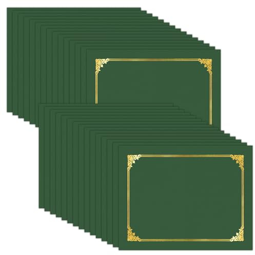 HAUTOCO 30 Pack Certificate Holders, Green Diploma Folders Certificate Covers with Gold Foil Border for Letter Size 8.5x11 Cardstock, Award, Document, Graduation