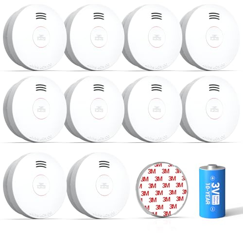 SITERWELL Smoke Detector, Smoke Detector 10 Year Battery with Photoelectric Sensor, Fire Alarm with Low Battery and Fault Warning for House and Bedroom, UL217 Listed, GS525A, 10 Packs