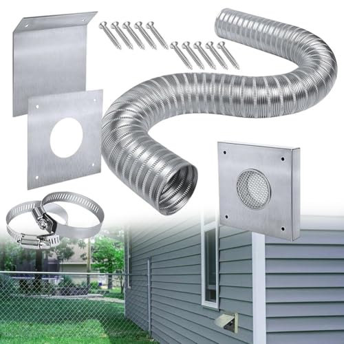 Pellet Stove Fresh Air Intake Kit, 2 Diameter 60 Length, Aluminum Flex Pipe Outside Cold Air Kit With Wall Plate Screen