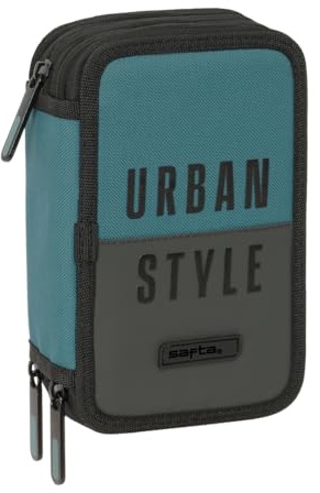 safta Urban Style - Trousse Scolaire avec 37 Outils Inclus, Trousse pour Enfant, idéale pour Les Enfants de 5 à 14 Ans, Confortable et Polyvalente, qualité et résistance, 12,5 x 5,5 x 19,5 cm,