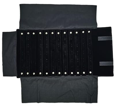 SCIKHEFT Travel Jewelry Roll Organizer, Foldable Storage bag for Journey Earrings Women (Black Velvet, M)