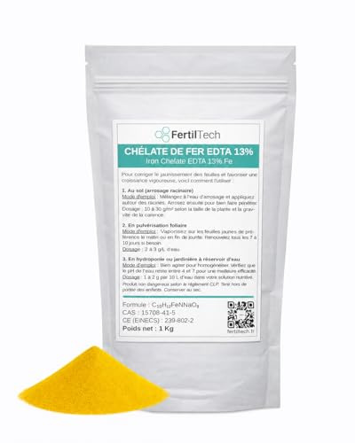 FertilTech Järnkelat EDTA 13 % 1 kg – anti-kloros för växter – järnbristkorrigerare – mycket löslig