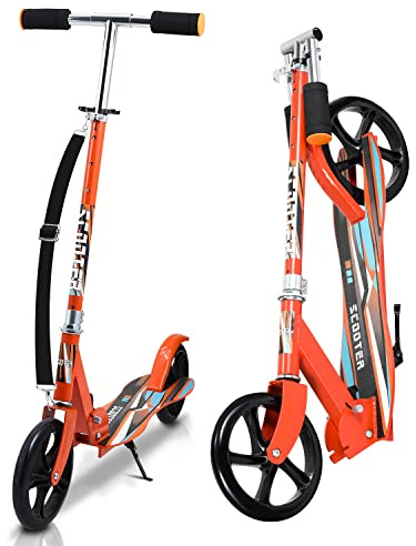 Jaxguom Roller Kinder Kinderroller Faltbarer Cityroller 3 Höhenverstellbar mit Big Wheel Räder & Tragegurt Roller Kinder