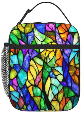 ZABAOBO Tragbare isolierte Lunchtasche, mit Buntglasbaum-Design, wiederverwendbar, für Damen und Herren, isoliert, Kühltasche, für Büro, Reisen, Picknick, Strand