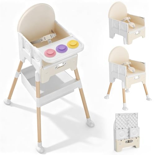 Baby High Chair, High Chairs for Babies and Toddlers, Light Weight Portable Highchair, Comfortable Feeding, Multi-Use Easy Clean High Chair (Beige)