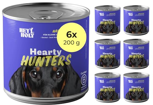 HEY HOLY Premium Nassfutter für kleine Jagdhunde 100% getreidefrei | 6X 200g Hundefutter für ausgewachsene kleine Jagdhunde mit Rind | Hochverträglich aus natürlichen Zutaten