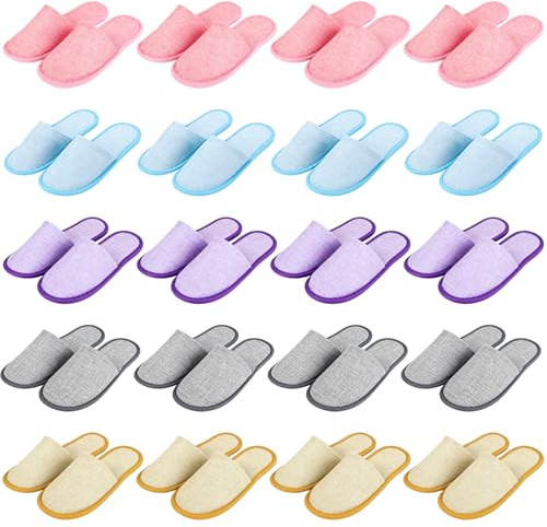Vegena 20 Pièces Pantoufles D'hôtel, 6 Mm Paires De Pantoufles Portatives, Pantoufles En Lin Antidérapantes, Pour Hôtels Et Spa Maison Voyage(28x11cm)