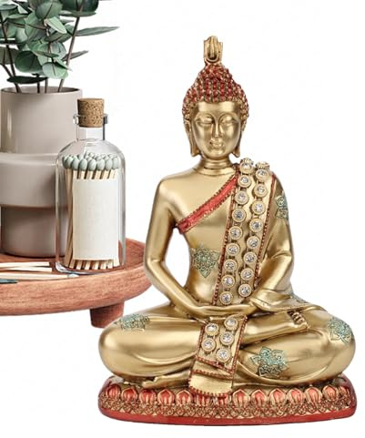 Piccola Figura Di Buddha In Oro - Buddha Da Meditazione In Miniatura Per Tavolo, Mensola O Vetrina, Scultura Decorativa Compatta Per Soggiorno, Camera Da O Sala Da Tè, Ornamento Elegante Per Pro