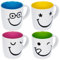 Invero® Set of 4 Large 11oz Stoneware Printed Funny Faces Mugs Cups Ideal for Tea, Coffee, Latte, Hot Chocolate, Gifts and More