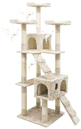 Albero per Gatto con Graffiatoio Cuccia Giocattolo Gatti Parco Giochi Tiragraffi in Sisal Naturale 170 x 49 x 49 cm (Colore Beige Conan 30055)