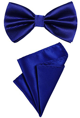 DonDon 2er Set Herren Fliege und Einstecktuch farblich passend gebunden und größenverstellbar blau