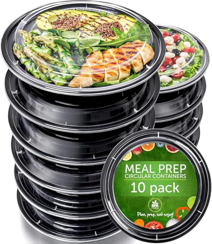 [10er Pack] 1-Fach Meal Prep Boxen mit Deckel - Wiederverwendbar Mikrowellengeeignet Spülmaschinenfest - Essensbox Lunchbox Luftdichter Deckelverschluss - Runden