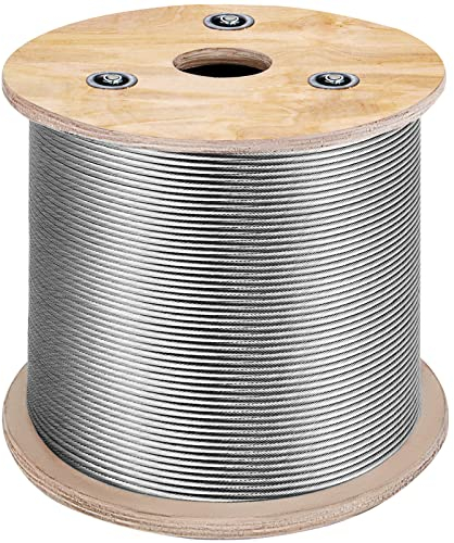 VEVOR T316 Stainless Steel Cable 1/8 7x7 Steel Wire Rope Cable 500FT Cable Railing Transport Wire Rope Cable for Railing Decking DIY Balustrade
