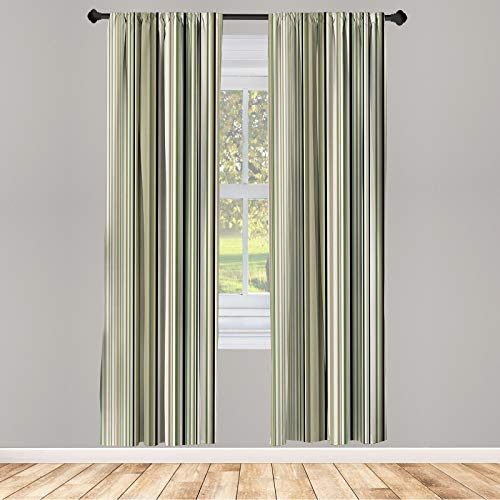 ABAKUHAUS Rayé Ensemble de 2 Panneaux de Rideaux, Bleu Violet Teal Aqua Couleur Lavande Rayures Verticales Abstrait géométrique Vintage, Traitement de Fenêtre Léger, 150 cm x 225 cm, Vert cendré