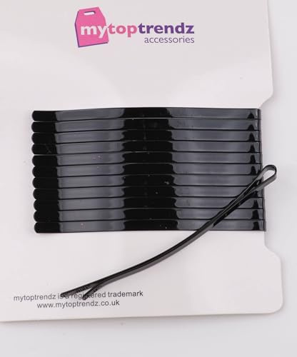 Mytoptrendz® 12 st enkla jumbo metall hårnålar starka robusta bobby glidskenor klämmor hårgrepp platt kurva för tjocka hårnålar svart – extra stor 8 cm)