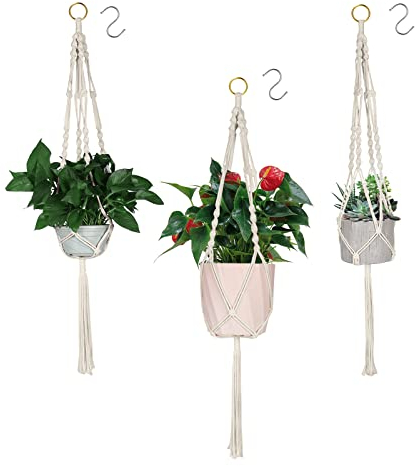 flintronic Vasi Sospesi per Piante, Fioriere Piante Sospese, Sospese Portafiori Corda Tessitura a Mano, Fioriere Sospese in Macrame, con Ganci, per Balcone e Vasi di Fiori Decorazioni (3PC)