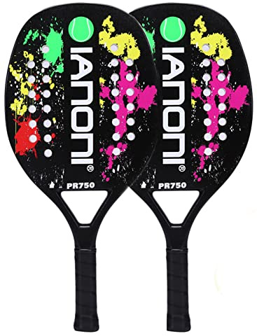 ianoni Beach Tennis Racket,Carbon Fiber Grit Face with EVA Memory Foam Core Beach Tennis Racket-2 Racket (PR750