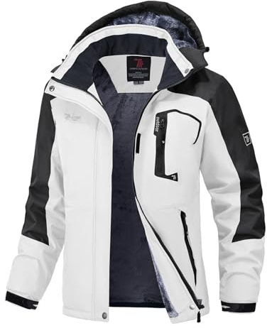 Donhobo Giacca da donna in pile, giacca invernale impermeabile e traspirante, giacca softshell calda e spessa, antivento, con cappuccio rimovibile, giacca da esterno funzionale, bianco nero, S