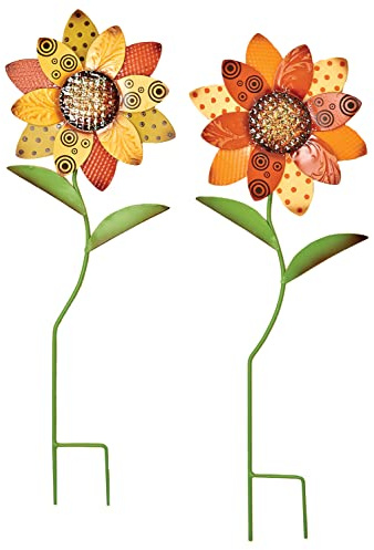 24 Metal Sunflower Outdoor Garden Stake, Set of 2