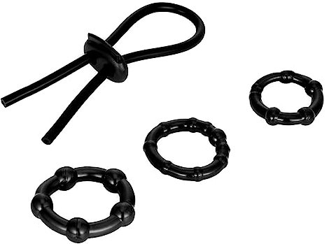 Belmalia Set di Anelli per il Pene Anelli Fallici Uomo 3 Cockrings in Silicone Morbido più Anello per Pene Regolabile | Più duro Più grassoccio Più grande Intenso Lunga durata | Anello di Piacere Nero