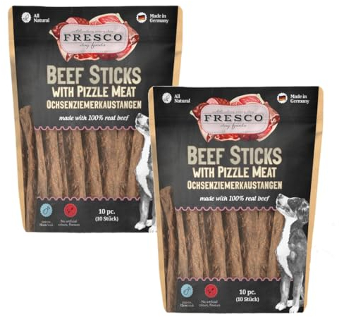 Fresco Dog Ochsenziemer Kaustangen | Doppelpack | 12cm, 20 STK. | 100% Rind | Langer, gesunder Kaugenuss