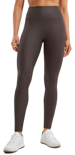 CRZ YOGA Women's Butterluxe 28'' Matte Faux Leather Leggings - No Front Seam High Waist Stretch Gym Leggings Pleather Pants Hot Fudge Brown Foil Pattern 12