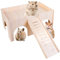 Behogan Hamster Haus Holz, Groß Meerschweinchenschloss aus Holz, Meerschweinchen Haus mit Rampe 4 Eingänge, Meerschweinchen Zubehoer mit Leiter, Kletterplattform Meerschweinchen (38 x 24 x 18 cm)