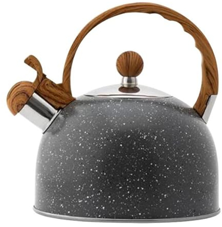 Hervidor de agua de acero inoxidable gris oscuro, tetera silbante de 2,5 l con asa antiescaldaduras para bar familiar, tienda de té con leche