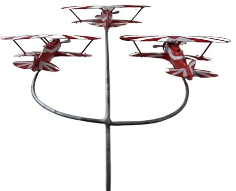 Balancín de paleta de viento de metal, formación de equipo de exhibición acrobática, 3 estacas cinéticas biplanas para decoración de jardín