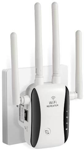 WAKEVLEO 2025 Newest WiFi Extender Booster, 300 Mbps WiFi Booster, 4 Antennas Single Band, Internet Repeater - Ethernet Port,1-Click Setup,Works with Any WiFi Router,UK Plug