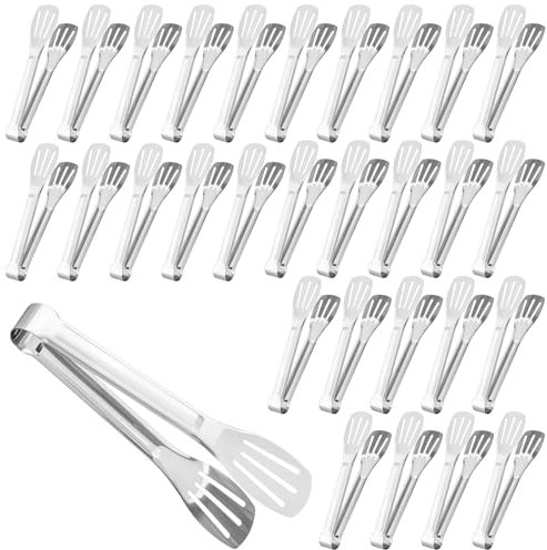 MOUYAT 30 PCS Serving Tongs Buffet, 9 Inch Salad Tong, Stainless Steel Kitchen Tongs for Frying, Cooking, Serving, BBQ