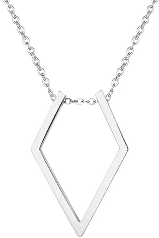 JewelryWe Ringhalter Anhänger Halskette Damen: Silber Edelstahl Offen Rhombus Geometrisch Anhänger Magie Ringhalter Kette Hochzeit Verlobung Jahrestag Liebesgeschenk für Sie, Frau, Freundin, Verlobte