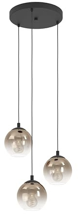 EGLO Cluster Hängelampe Ariscani 1, 3-flammige Pendelleuchte Esstisch, Hängeleuchte Treppenhaus aus Metall in schwarz und Glas in Kupfer, Esszimmerlampe hängend, E27 Fassung, Ø 42,5 cm