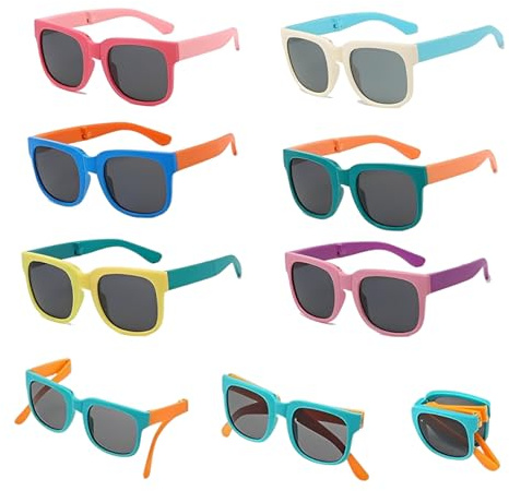 FDRJKN 6 Pack Kids Folding Sunglasses,childrens Sunglasse,kids Sunglasse,Toddler Sunglasses 3-4 Years with UV400 Protection, Lightweight PC Frame for Outdoor Activities and Parties