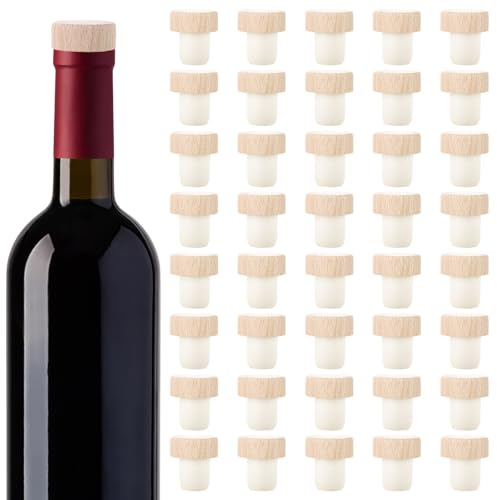 Aramanara 40 Pcs Wooden Wine Bottle Stoppers, T Shaped Cork Bottle Stoppers | Reusable Wine Cork Stopper, Sealing Plug Bottle Cap, 19.5 mm Cork Plugs for Beer Whiskey Wine DIY Craft Bottles