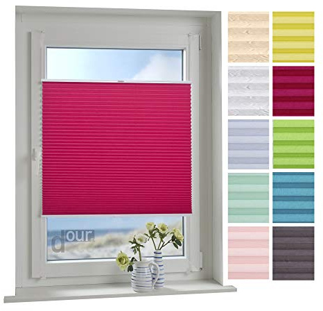 ourdeco® Plissee / 075 x 150 cm (Breite x Höhe) Red Magnolia/lichtdurchlässig, Blickdicht/verspannt/zum Klemmen und Montage ohne Bohren