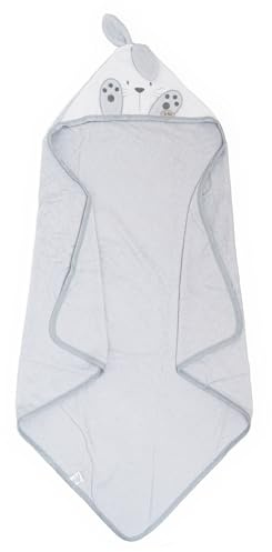Ti TIN Asciugamano Per Neonato con Cappuccio 100% Cotone | Asciugamano Morbido e Assorbente con Cappuccio con Un Disegno Di Orecchie a Coniglietto in Grigio, 100x100 cm