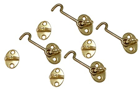QCAA Forged Brass Cabin Hook Latch & Eye, 2-1/2, Vibrated Brass, 4 Pack, Made in Taiwan