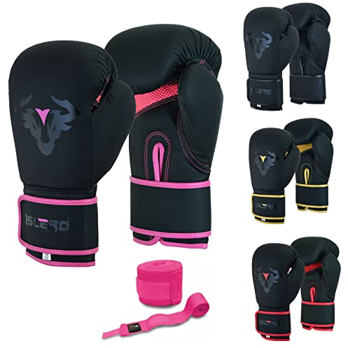 Islero EVO Fitness Boxhandschuhe für Herren, Boxsack, Damen, Pink, MMA, Muay Thai, Kampfsport, Kickboxen, Sparring, Training, Kampfhandschuhe mit Handbandagen (284 g, Rosa)