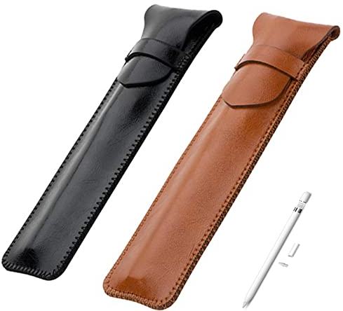 Zhenp 2 Stück Federmäppchen aus Echtem Leder, Stifttasche Stiftehalter, Füllfederhalter Etui, für 1-3 Stifte, Stift Schutzhülle aus Leder für Pencil, Kugelschreiber, Stylus (Schwarz,Braun)