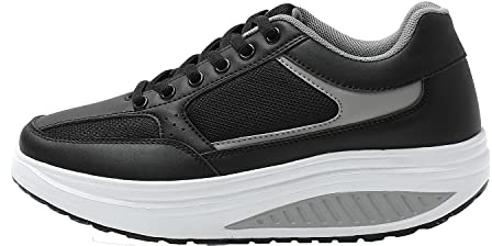 JOMIX Chaussures à Bascule Femme Chaussures de Sport Plate-Forme Chaussures Marche Baskets Chaussures Chaussures de Randonnée pour Femme Lacets Fermeture (Noir, 39)