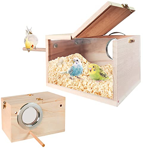 NEOGULY Sittich-Nistkasten, transparenter Vogelkasten, Vogelnester für Käfige, Nistkasten mit Sitzstange aus Holz, Vogelkäfig, Haus, Nidos para Pajaros, Wellensittiche, Papagei