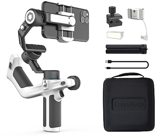 Feiyu [Offiziell] SCORP Mini-P Kit Smartphone Gimbal für Samsung Galaxy S24 Ultra & iPhone 15 Pro Max, 3-Achsen-Stabilisator für Handy, VLOG-, YouTube- & TikTok-Video-Stabilisator - Schwarz & Weiß